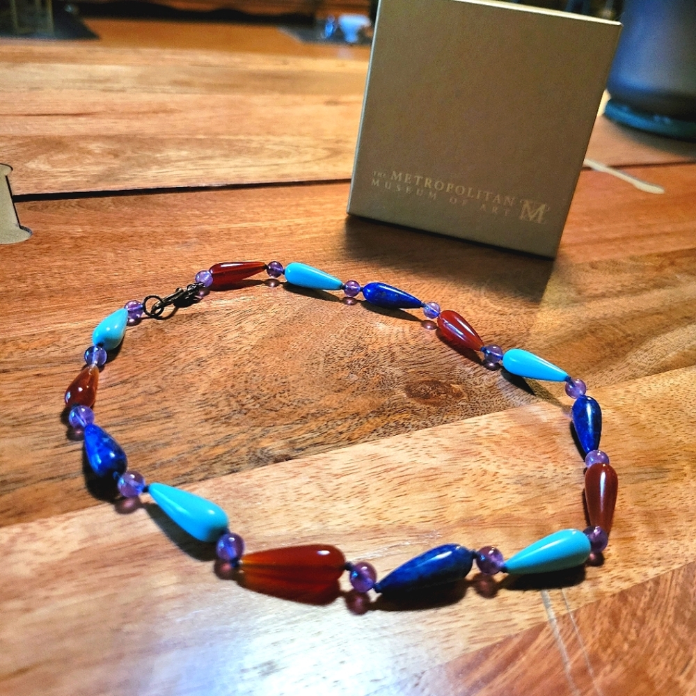 Teardrop Turquoise Lapiz Lazuli Carnelian Amethyst Necklace